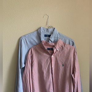 Polo Ralph Lauren Mens Sz large button up Orange / Blue Plaid Lot of 2